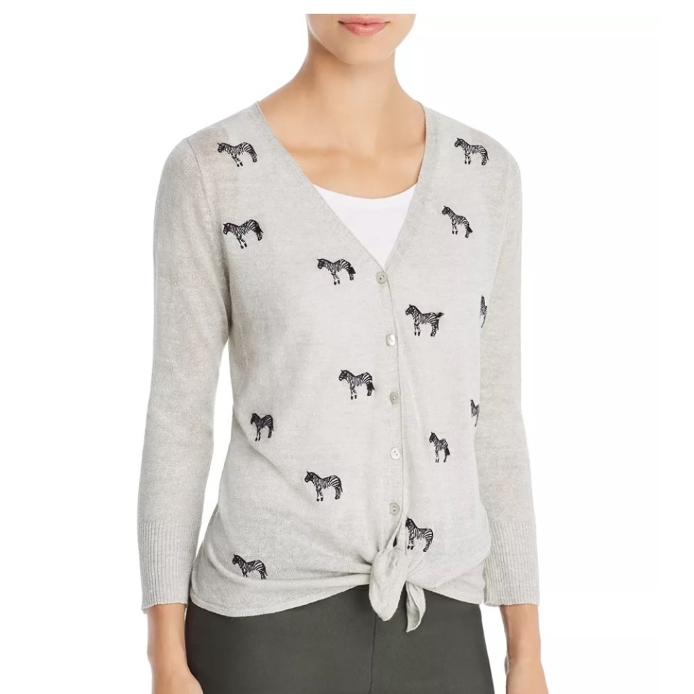 Nic + Zoe Embroidered Zebra Crossing‎ Linen Blend Button Up Cardigan. Vneck. PS